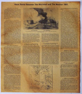 Merrimac and Monitor antiqued parchment replica document